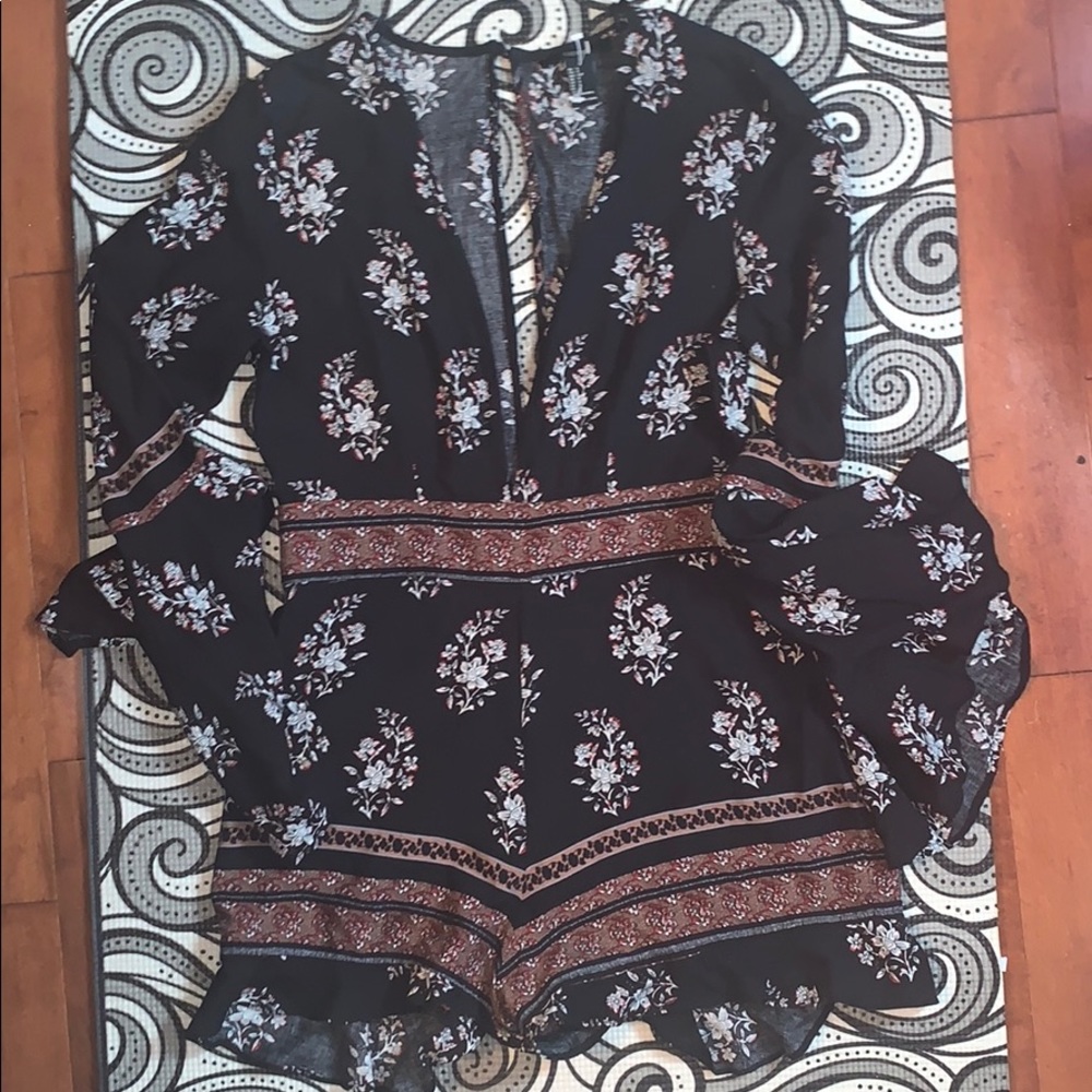 Deep V-Neck Long Sleeve Romper